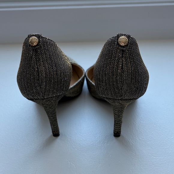 Michael Kors Women's metallic mesh Textured Black and Silver Heels - Picture 3 of 6